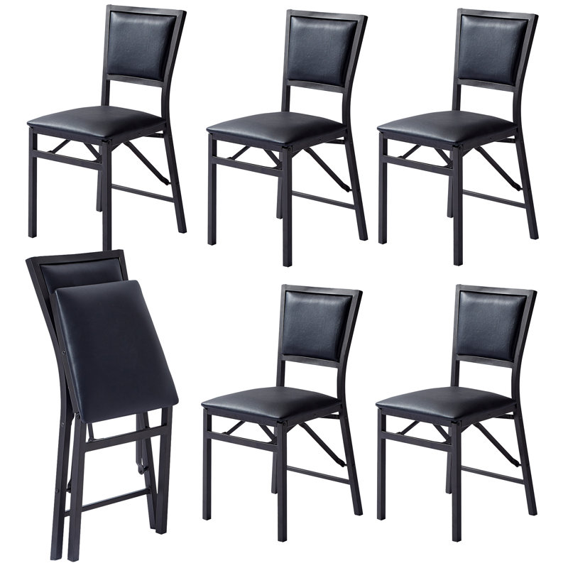 Ailse Folding Dining Chair Set Of 6, Upholstered PU Leather Dining Room Chairs, 6-Piece Faux Leather Parsons Chairs, Space-Saving Foldable Kitchen Armless Side Chair with Metal Frame, 300 lbs Capacity, For Dining Room, Living Room, Kitchen and Restaurant