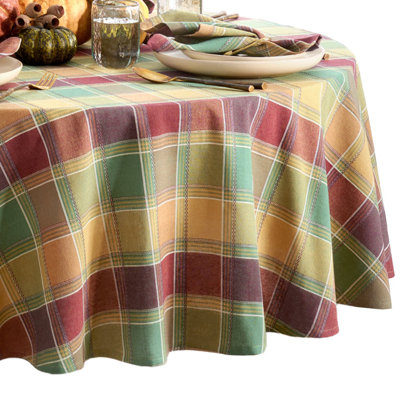 Douai Harvest Plaid Cotton Tablecloth, 70"  x 70" Round