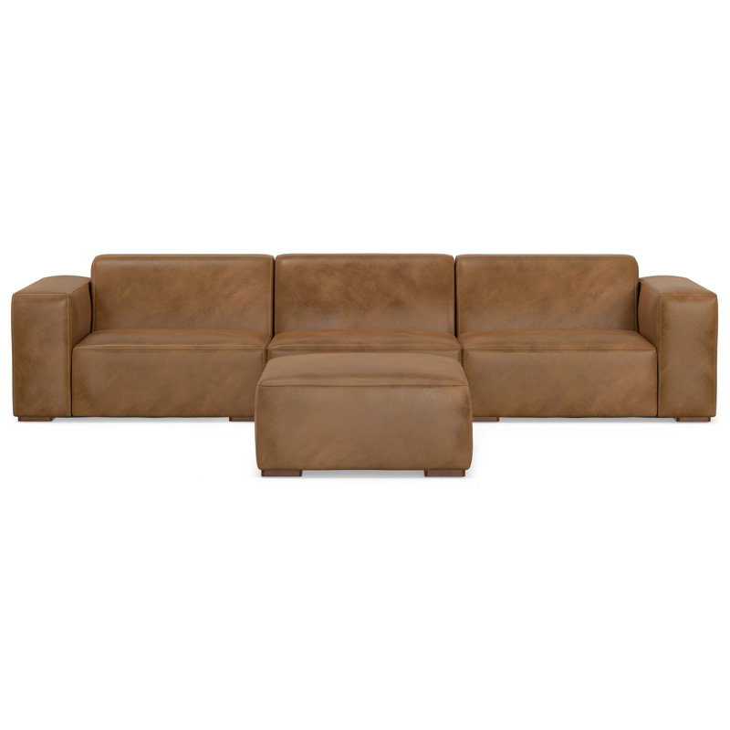 Ensemble de canapé modulaire et repose-pieds Rex 3 places en cuir de 122 pouces de large et repose-pieds de table assorti de 34 pouces de large pour le salon