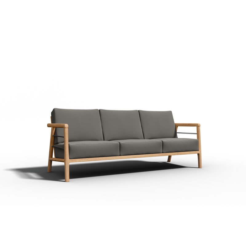 Aalto Teak Sofa With Cushion In Melon, Charcoal Grey Sunbrella®