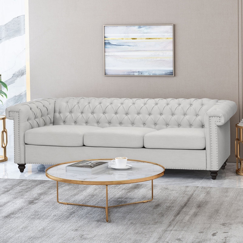 Canapé confortable à trois places avec un design élégant pour la décoration intérieure, Rolled Arms, Grey
