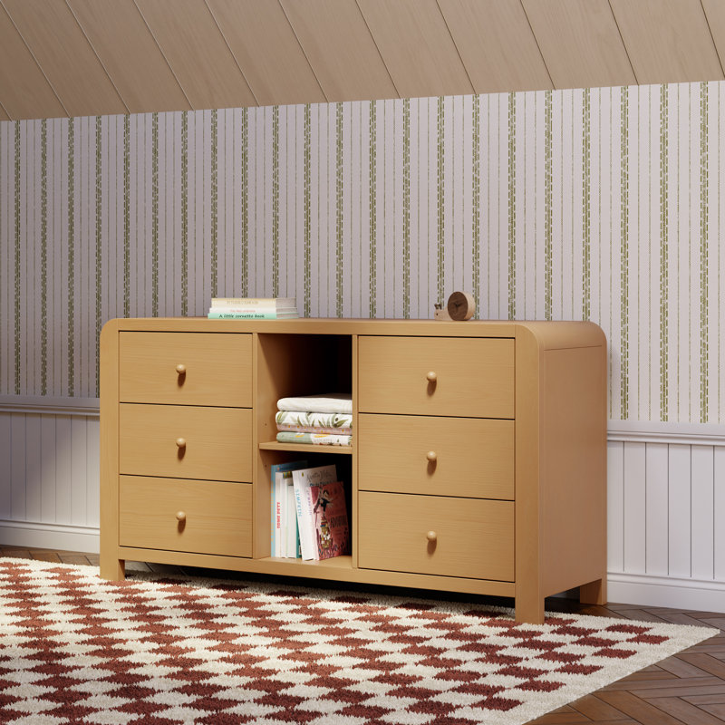 TipToe 6-Drawer Assembled Dresser with Cubbies, Honey