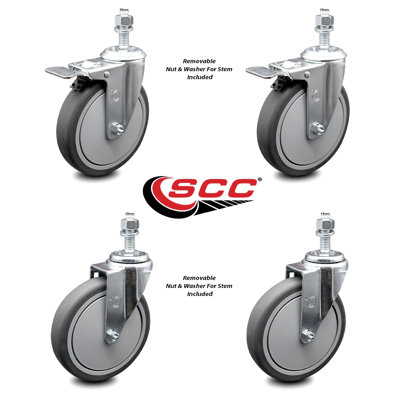 6 Inch Thermoplastic Rubber Swivel 12mm Stem Caster Set 2 Total Lock Brake