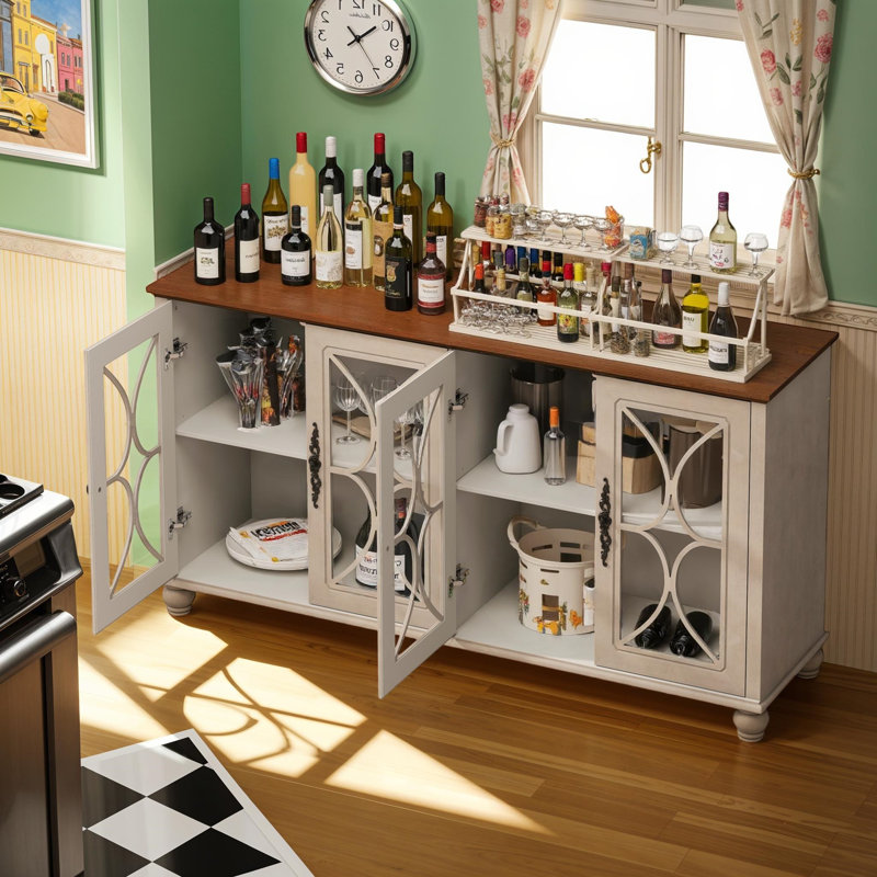 Buffet Retro 4 portes avec tablettes réglables Retro, Beige