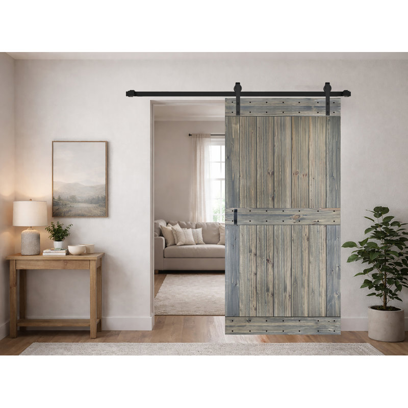 Porte de grange coulissante à finition couleur H Series avec quincaillerie à assembler requise, 42"  x 84", Gris/vert