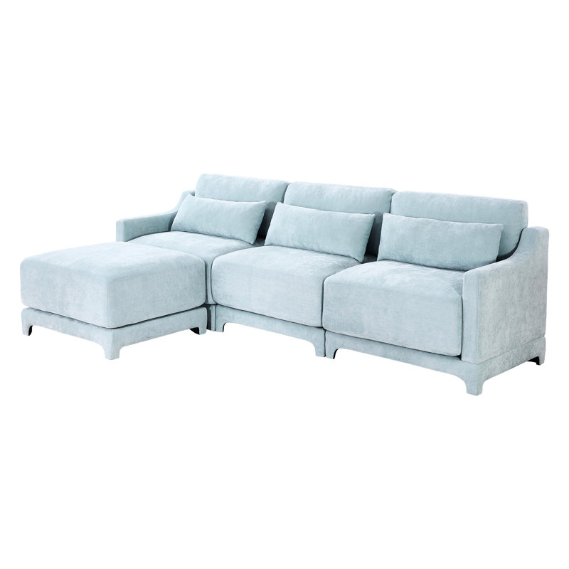 Bleu ciel, chenille, trois sièges, repose-pieds assortis, éponge haute résilience, siège simple au design élégant et élégant