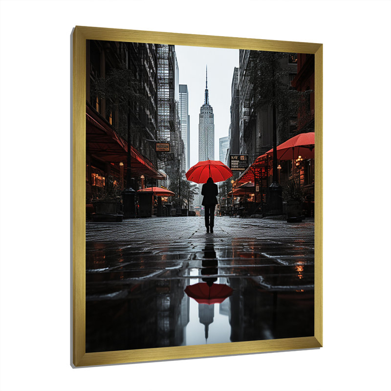 «Lateen», impression monochrome sur fond rouge et gris New York City II, H 44 po x l 34 po x P 1,5 po, Encadrement doré