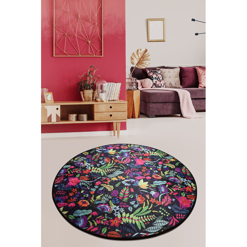 Tapis antibactérien rond, 39,4 po de diamètre, 100% polyester, hauteur de poils de 0,2 po | Dessous antidérapant, lavable à la machine | Parfait pour le salon, la chambre à coucher et la salle de jeux, conception douce et durable