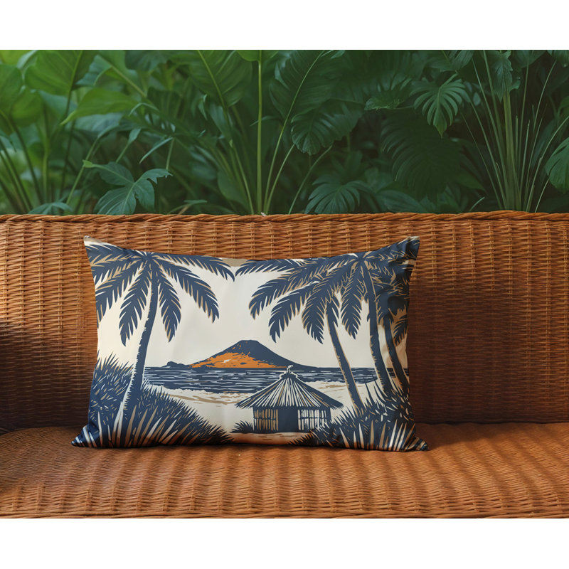 Oreiller rectangulaire intérieur / extérieur Kitar Island Palmreversible, Rectangle H 14 po x l 20 po, Gris