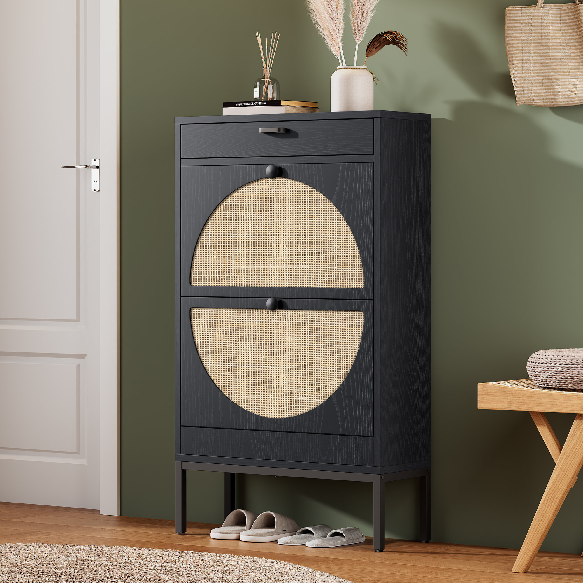 Bay Isle Home™ Cerina Boho Natural Rattan Shoe Storage Cabinet