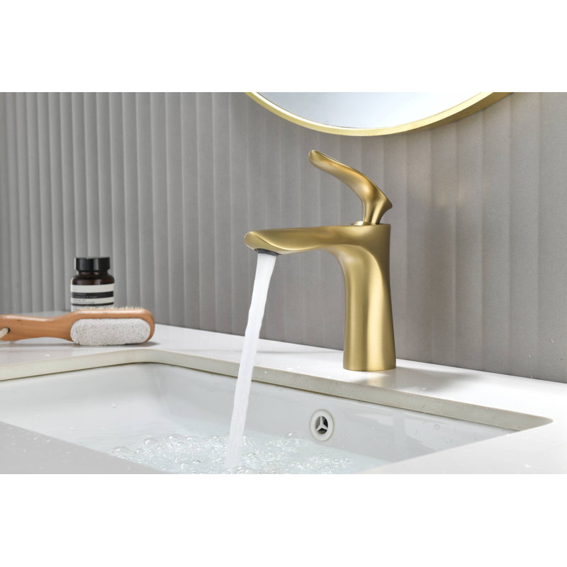 Centerset Single-handle Bathroom Faucet with Drain Assembly, Brushed Gold