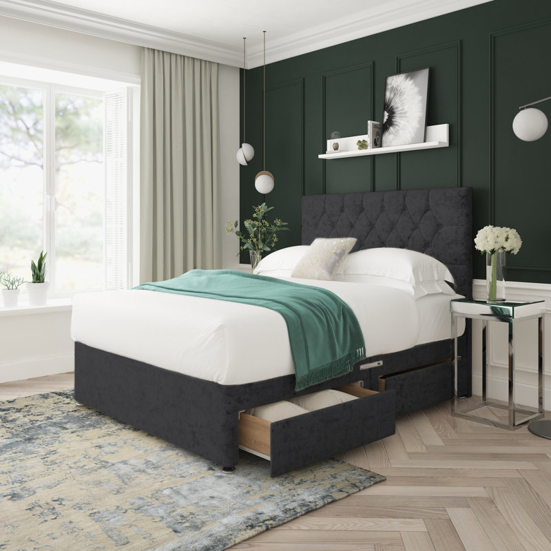 Upholstered Bed, Black, Double (4'6)