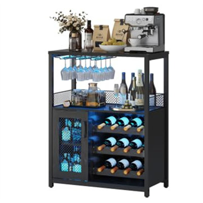 Coffee Bar Cabinet With Wine Rack And Glass Holder, Kitchen Sideboard Buffet Cabinet With Wine Rack Storage, Led Light by Wrought Studio