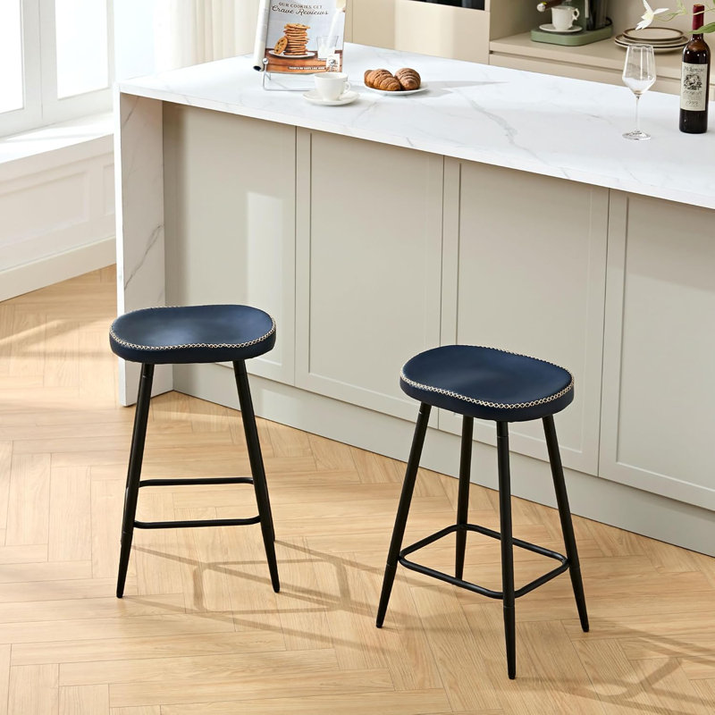 Tabourets de comptoir en similicuir sans dossier pour îlot de cuisine (ensemble de 2), 2, Marine