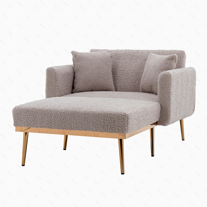 Jameon 40.94" Wide Tufted Upholstered Convertible Sleeper Chair, Gray Teddy