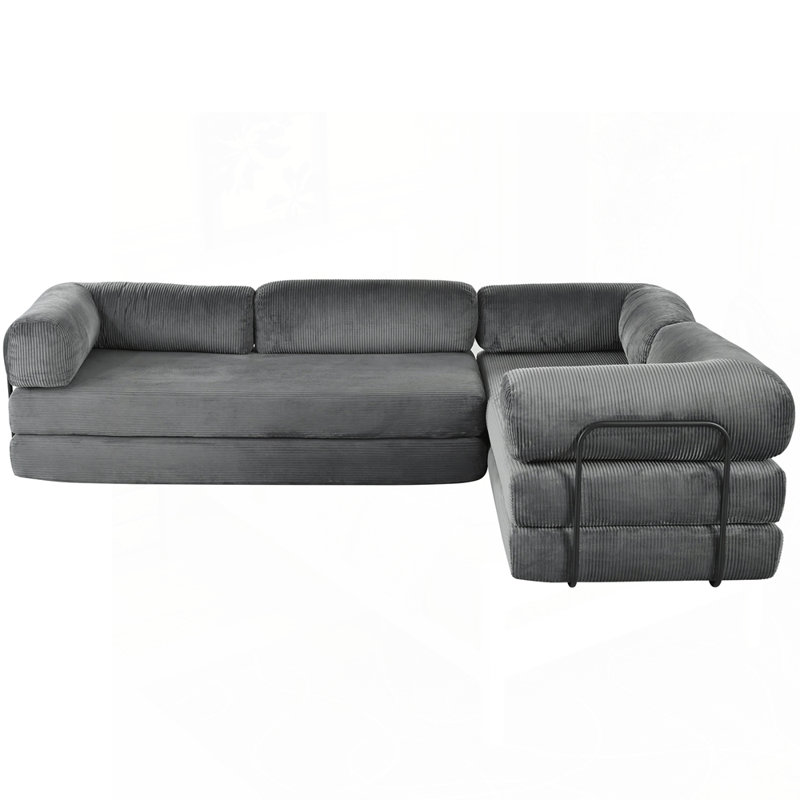 Canapé-lit polyvalent en forme de L pour les espaces de vie et les appartements, Polyester gris