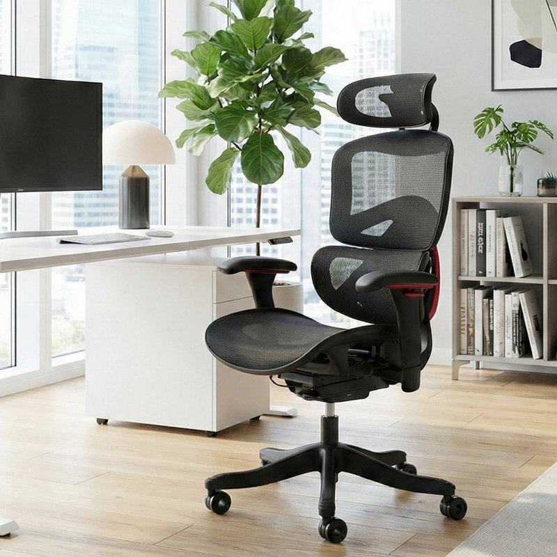 Nouhaus Kyrix Ergonomic Office Chair, Big and Tall Desk Chair with Lumbar Support & Adjustable Seat Depth, High Back Computer Chair, Swivel Mesh Chairs with Wheels for Home Office, Black