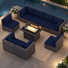 9-Piece PE Wicker Patio Conversation Set with Rectangular Fire Pit Table, Modular Sectional, Dual-Fuel, 60,000 BTU