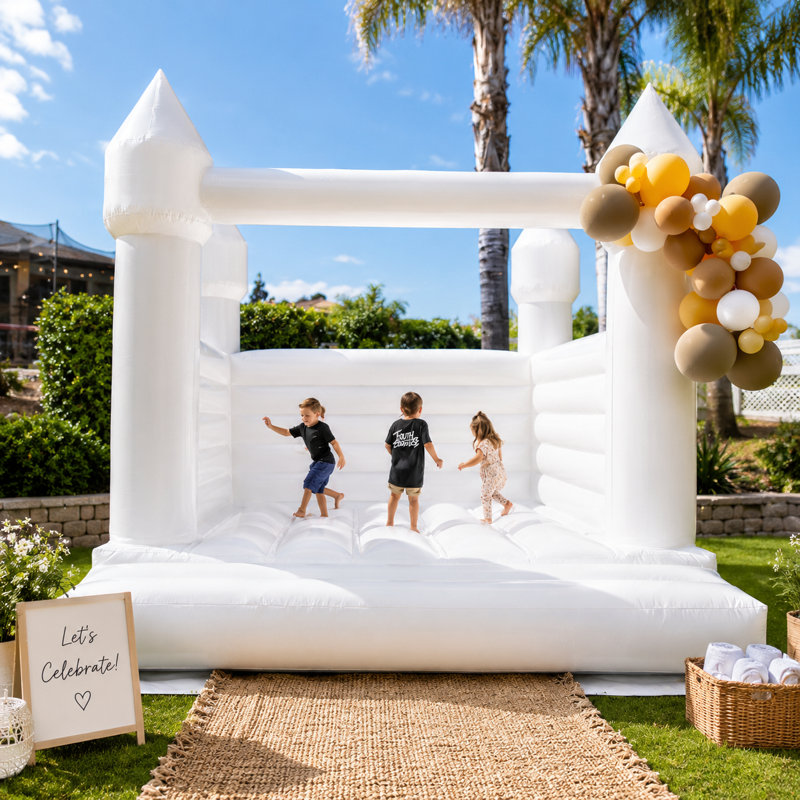 13FT Commercial Grade White Bounce House with Air Blower, Inflatable Bouncer for Weddings, Birthdays & Party Events, White