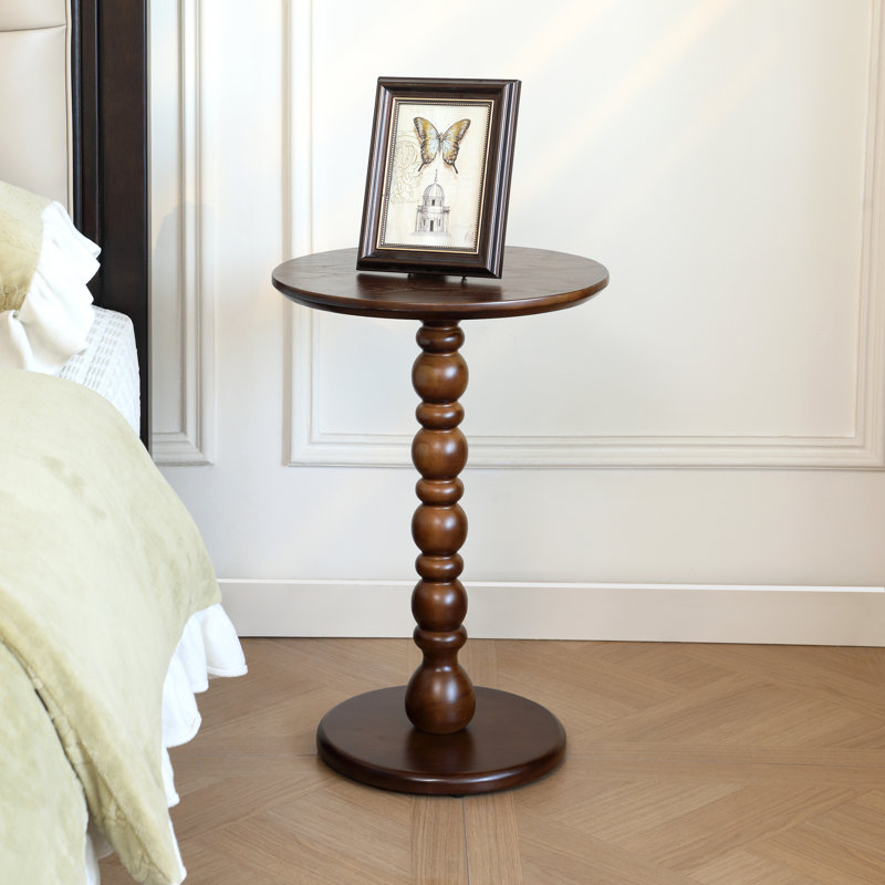 Table de bout ronde en bois massif, table d'appoint, table de chevet, Brun, Bois brun foncé