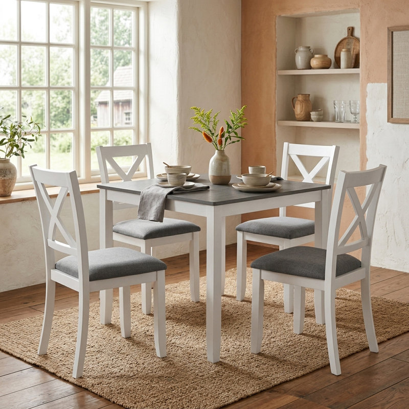 Ensemble de table de salle à manger 5 pièces avec 4 chaises, ensemble de table de salle à manger moderne en bois pour 4 personnes, ensemble de table de salle à manger pour 4 personnes