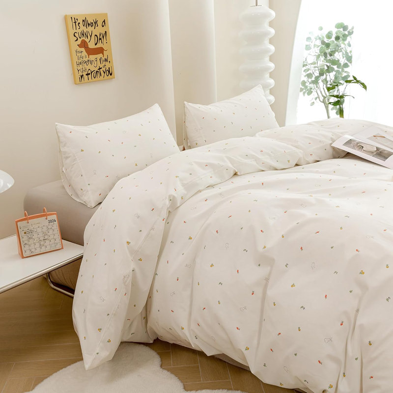 3 PCS Mini Rabbits Animal Pattern Duvet Cover Ultra Soft & Breathable Comforter Cover, Queen Duvet Cover + 2 Shams