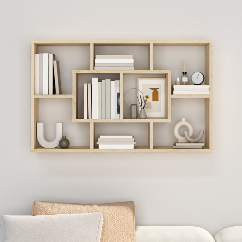 Tiffany 8 Piece Floating Shelf, 52.5cm H x 85cm W x 16cm D, Sonoma Oak