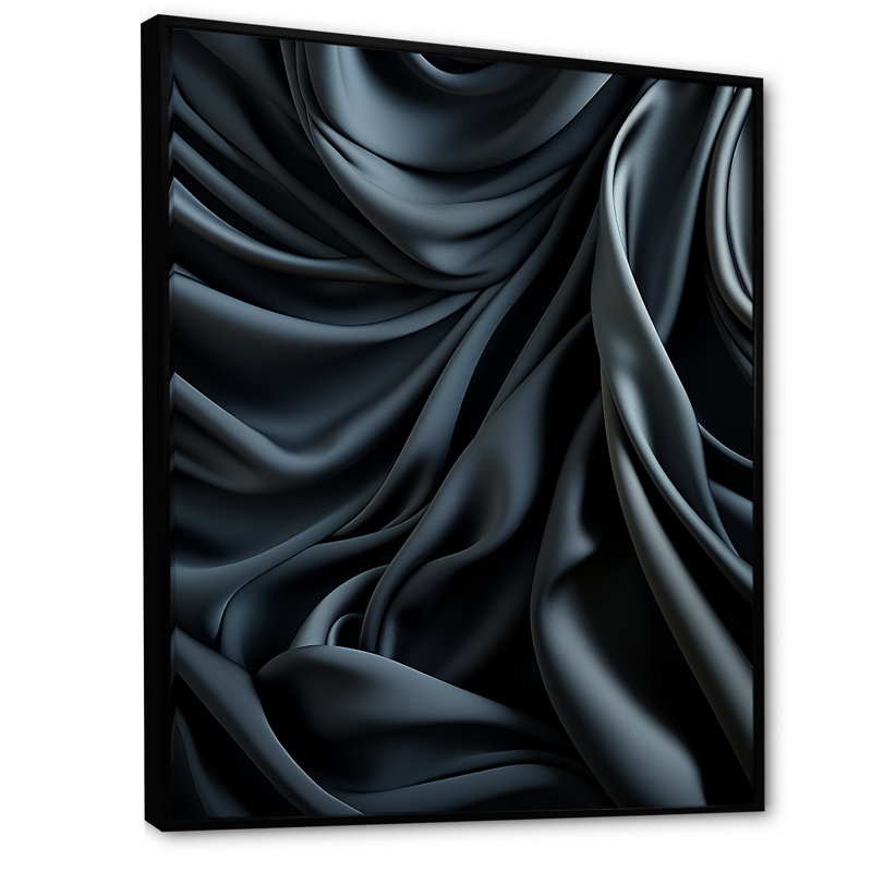 Silk Fractal Noir Curves I - impression d'art mural fractal, Cadre flottant noir, H 44 po x l 34 po x P 1,5 po