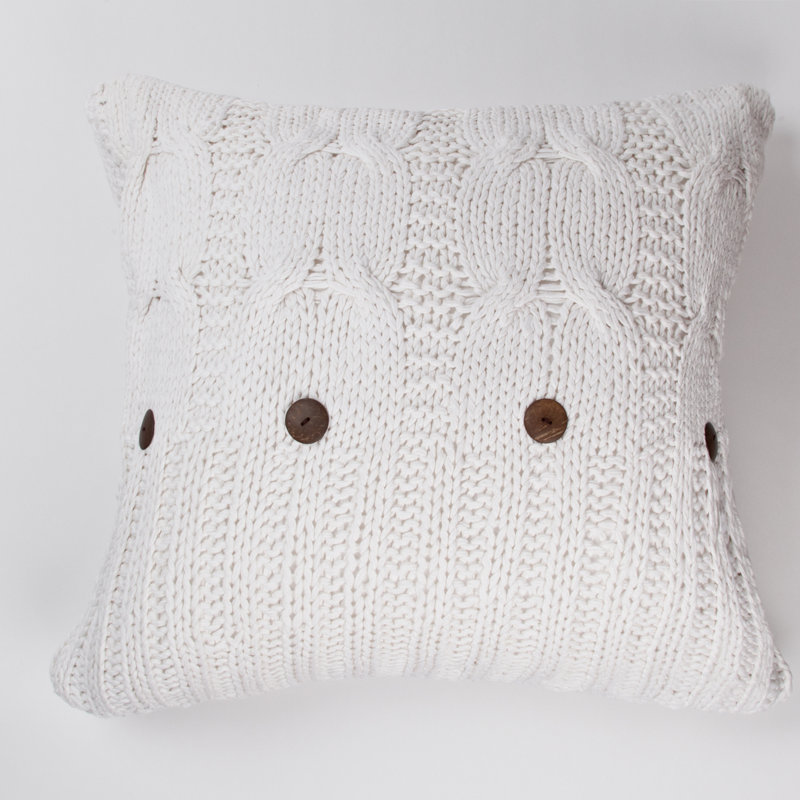 Wildomar Buttons Cotton Pillow Cover, White, 26"H x 26"W