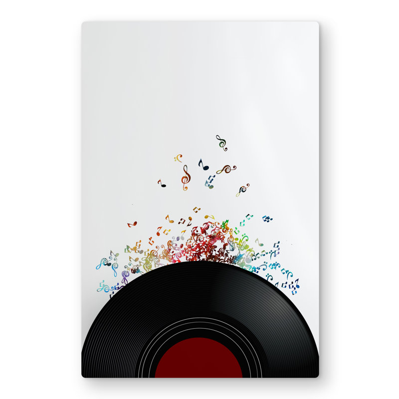 Notes Escaping from a Vinyl Record - Bedroom Musical Metal Print