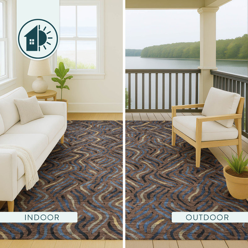 Machine Washable Indoor/Outdoor Chantille ACN2474 Abstract Rug, Fudge, 10' x 14'