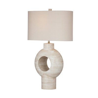 Lampe de table en pierre Kent avec abat-jour rectangulaire en lin beige, moderne