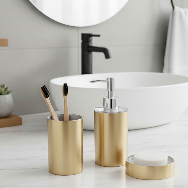 Golden Bathroom Accessory Set