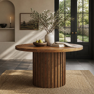 Table de salle à manger ronde en bois massif de 119 cm (47 pouces) pour 4 personnes, style ferme