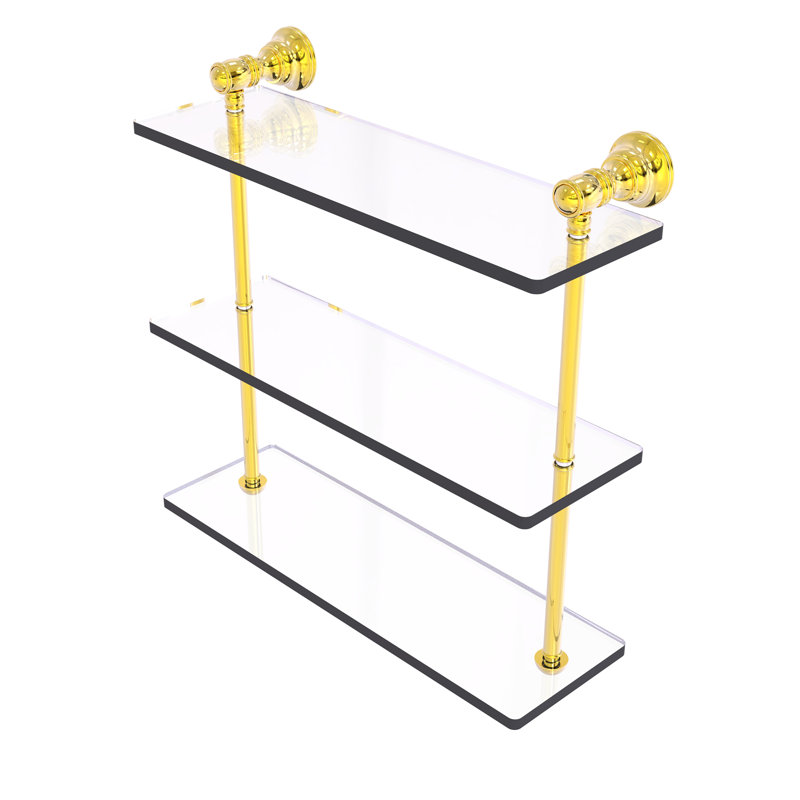 Freyja 3 Piece Glass with Towel Bar, 16" H x 16" W x 5.54" D, Polished Brass