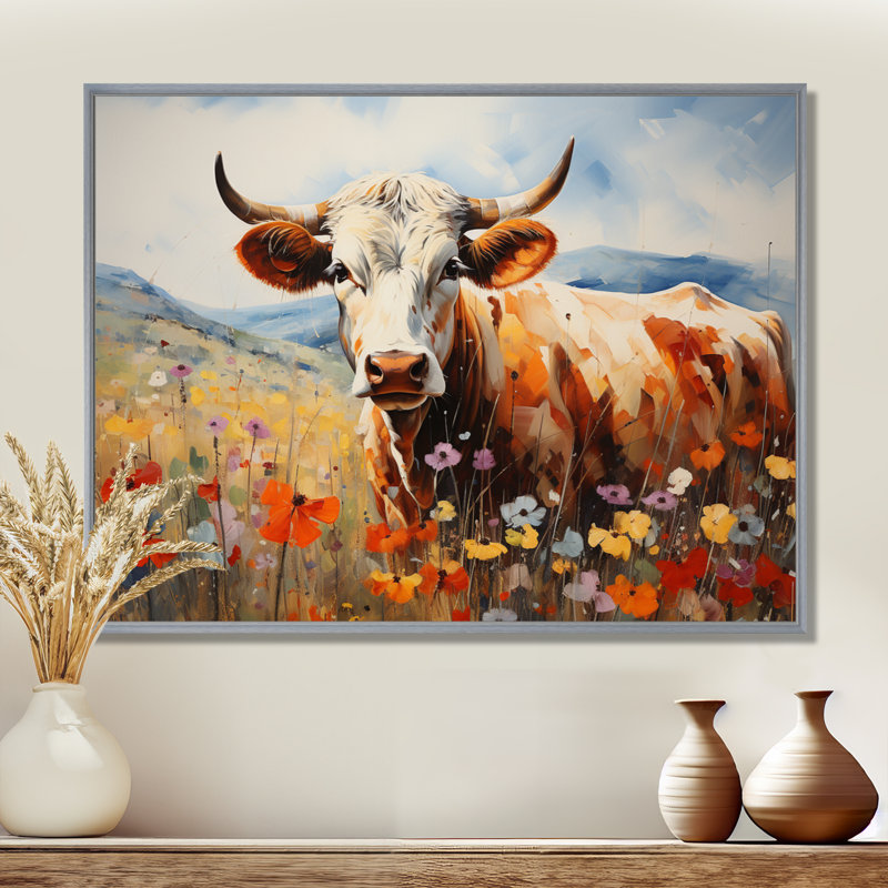 «Cow Natures Symphony II», reproduction sur toile, H 34 po x l 44 po x P 1,5 po, Encadrement argenté