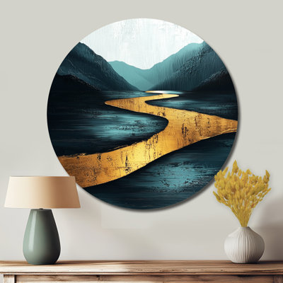 Décoration murale en métal Quiet Bold Mountain Emerald Gold Harmony I - Lake Round