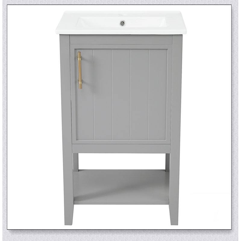 Meuble-lavabo de salle de bain avec lavabo, armoire de salle de bain avec porte à fermeture douce, support de rangement et tablette ouverte