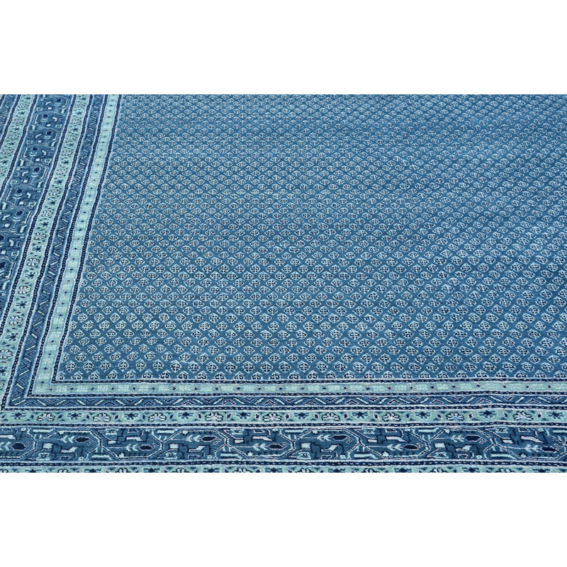Hand Knotted Geometric Area Rug in Blue/White