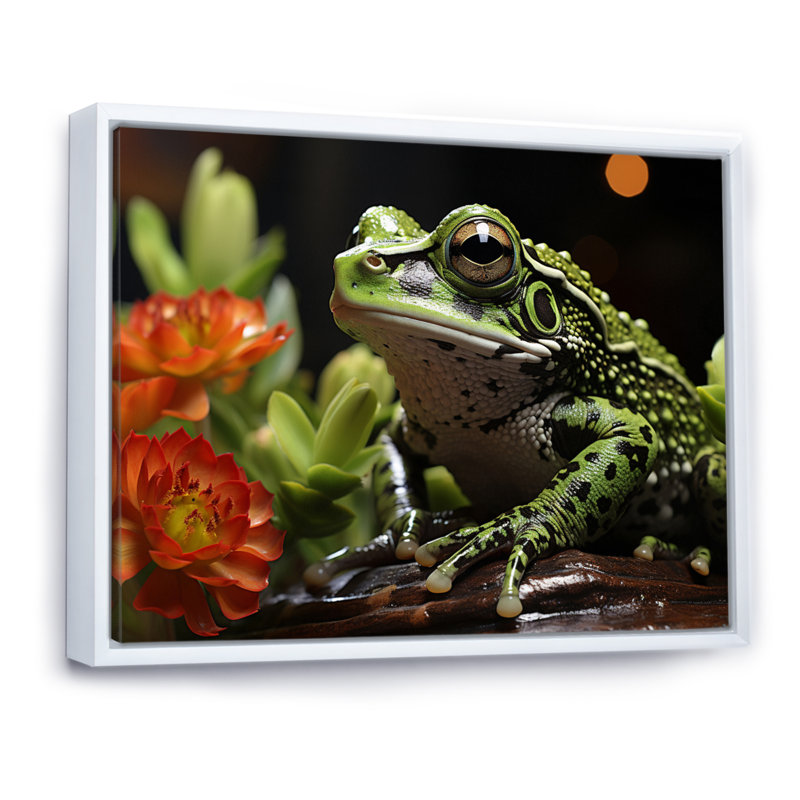 Grenouille amphibienne sérénade - impression, H 30 po x l 40 po x P 1,5 po, Cadre flottant blanc