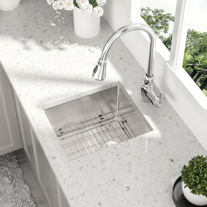 15 Inch Undermount Stainless Sink - 15"x17"x10", 16 Gauge, Single Bowl, 10 Deep, Sus304, Brushed Satin Finish, Sound Absorbing, Condensation, Slope Drainage System Kitchen 15"x17"x10" Gauge Steel,