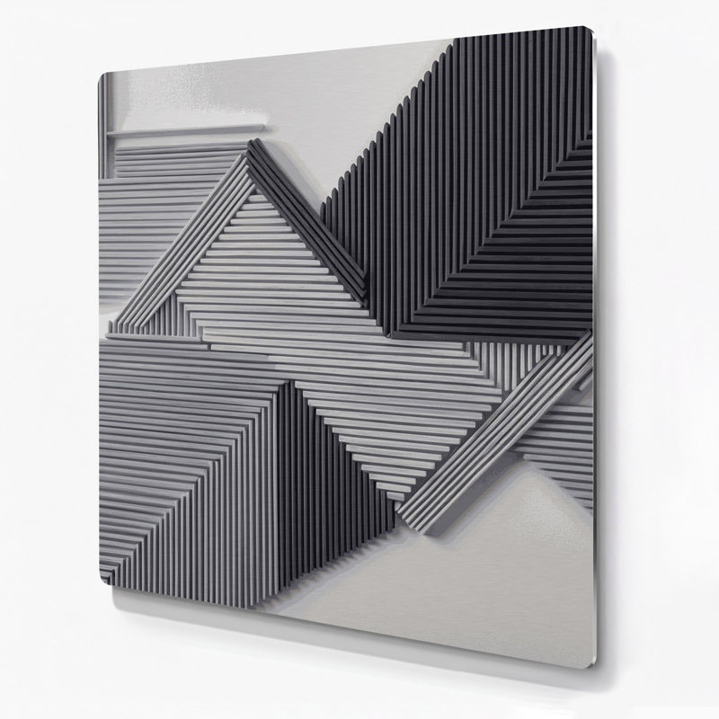 Geometric Abstraction 23 Grey Metal Wall Art, 16" H x 16" W