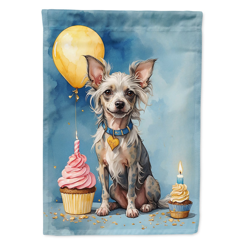 Drapeau de jardin «Happy Birthday», Chien chinois à crête