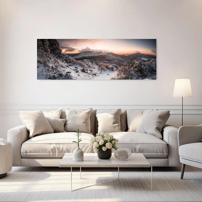 «Winter Mountain Sunrise», art dramatique paisible et paisible, H 20 po x l 60 po