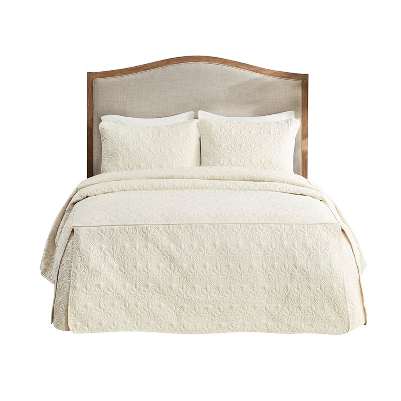 Couvre-lit plissé 3 pièces en coin - grand, couleur crème, microfibre, rembourrage 100%, magnifique grand coin, plissé, charme attrayant