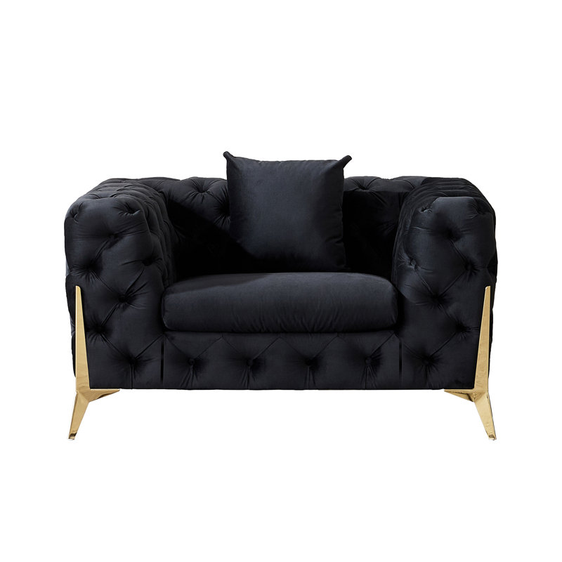 Fauteuil Chesterfield de 44,5 po de largeur, Velours noir