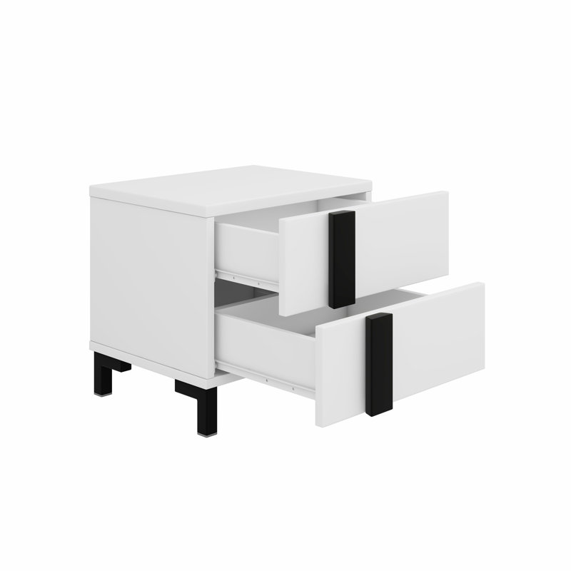 Modern High Gloss 3-Piece Bedroom Set Floating Bed Frame Platform Bed With LED Light & 2 Nightstands