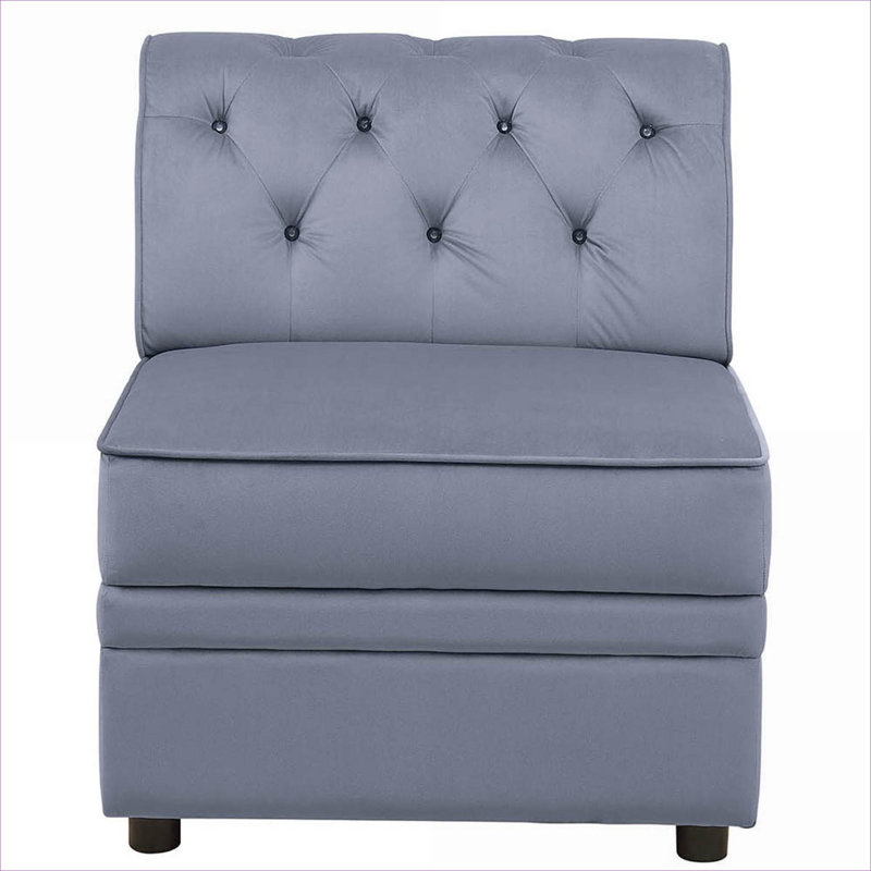 Fauteuil chic en velours gris sans accoudoirs avec motif de boutons