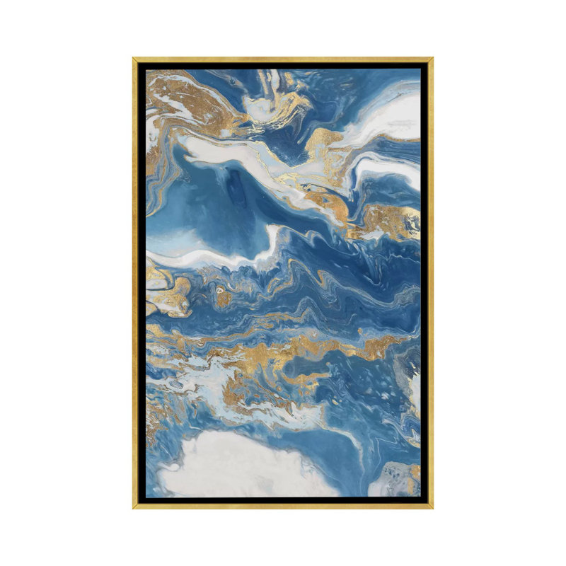 Impression d’art graphique, "Fluid Memories I" par Eva watts, H 48 po x l 32 po x P 1,5 po, Toile encadrée d'or, Pas de tapis
