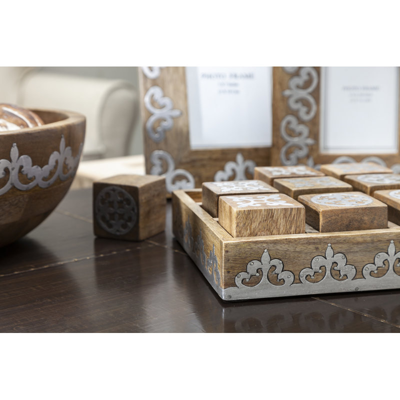 Rustic Mango Wood and Metal Tic Tac Toe Game